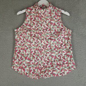 J. Crew Sleeveless Poplin Shirt Women's Medium Watermelons Button Up Summer Pink